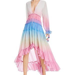 ROCOCO SAND Rainbow Tiered High-low Dress In White/pink